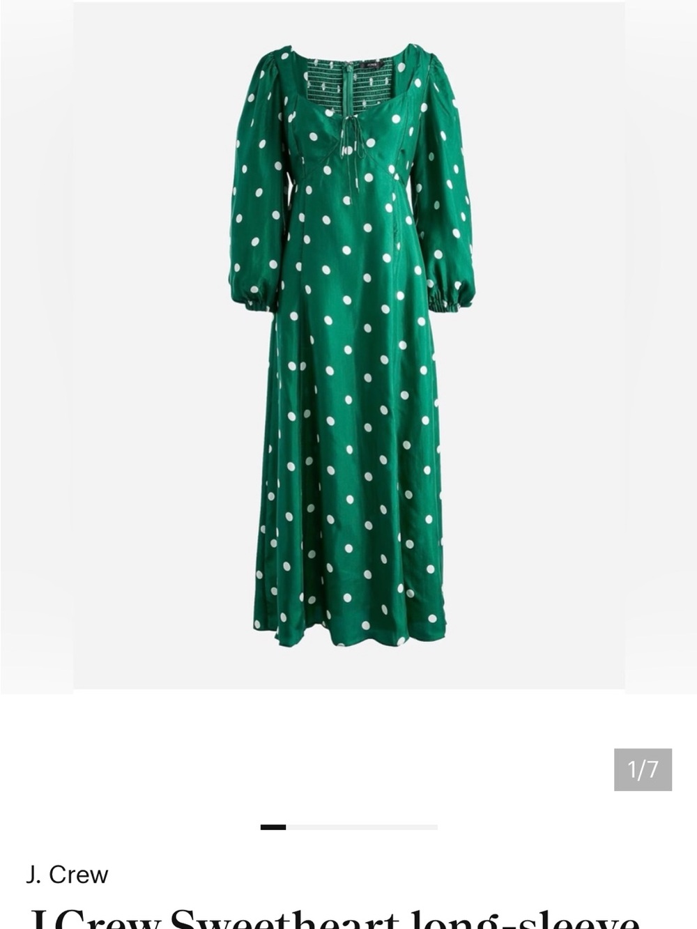 J. Crew Emerald Green Polka Dot Long-Sleeve Maxi Dress